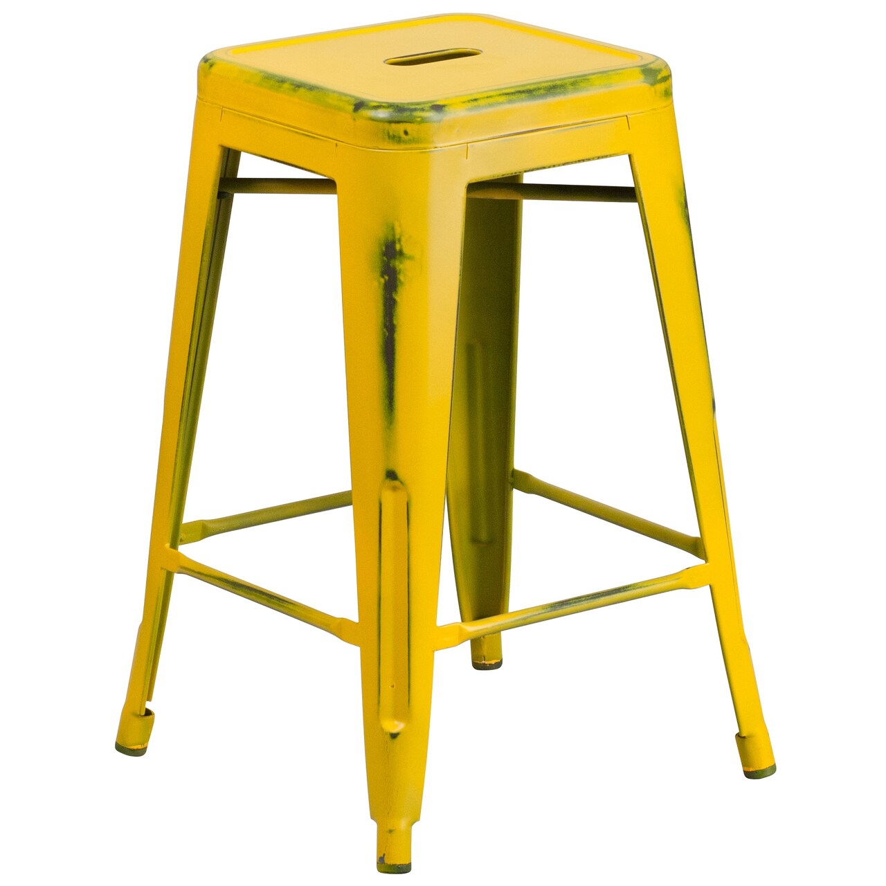 Flash Furniture 24&#x27;&#x27; Yellow Distressed Backless Industrial Style Outdoor Patio Counter Height Stool